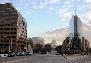 The NAR building and the U.S. Capitol in the b...