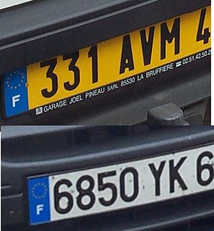 Car registration plates from France as observe...