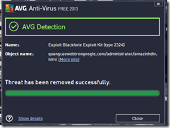 AVG Detection message. Blackhole Exploit Kit