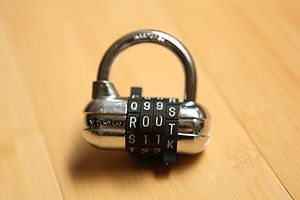 A Master padlock with "r00t" as pass...