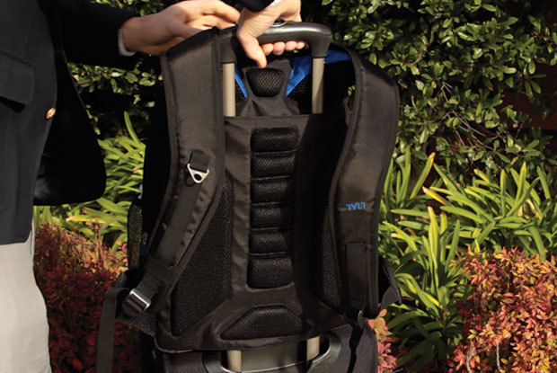 Trolley Slot allows you to slide bag over your roller bag handle